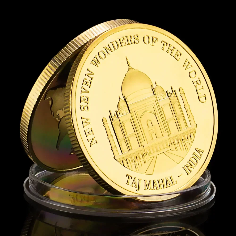 Seven Wonders of The World Golden Plated Souvenir Coin Great Buildings Collectible Gift Commemorative Coin Home Decoration