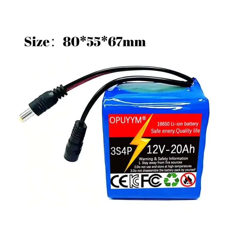 3S4P 12V 20000mAh 18650 Lithium Ion Battery with BMS High Power Remote Control Fishing Bait Boat Battery Packs Protection Board