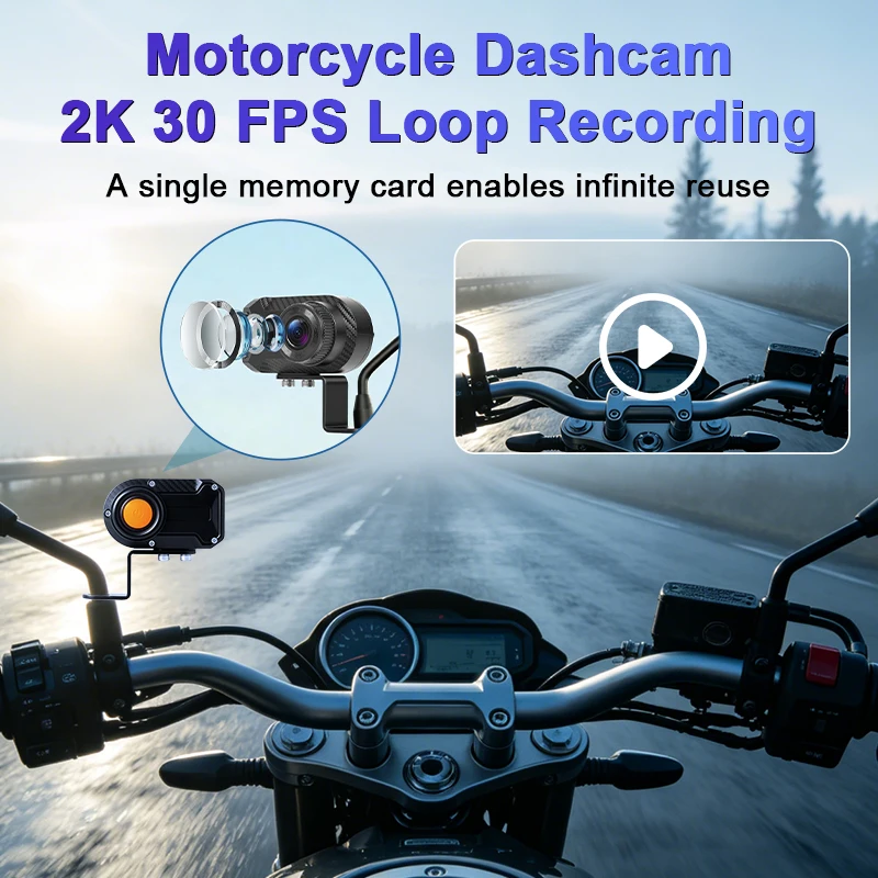 Motorcycle Dash Cam 2K QUAD HD 5.8G WiFi Waterproof Loop Recording Plug and Record Smartphone Live View Motorbike DVR