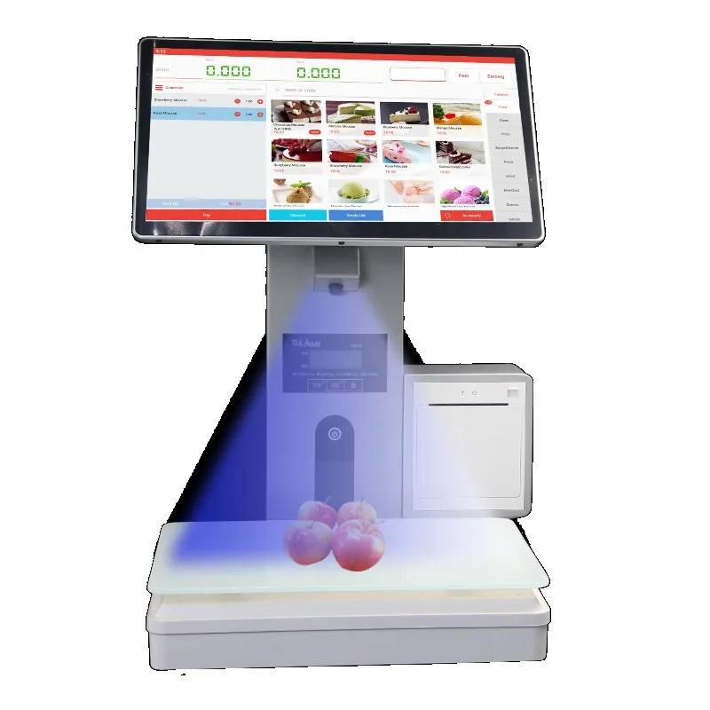 Smart POS AI Checkout Scale with Barcode Label Recognition POS Systems Auto Weighing for Supermarket Grocery Seafood Snack Store view 2
