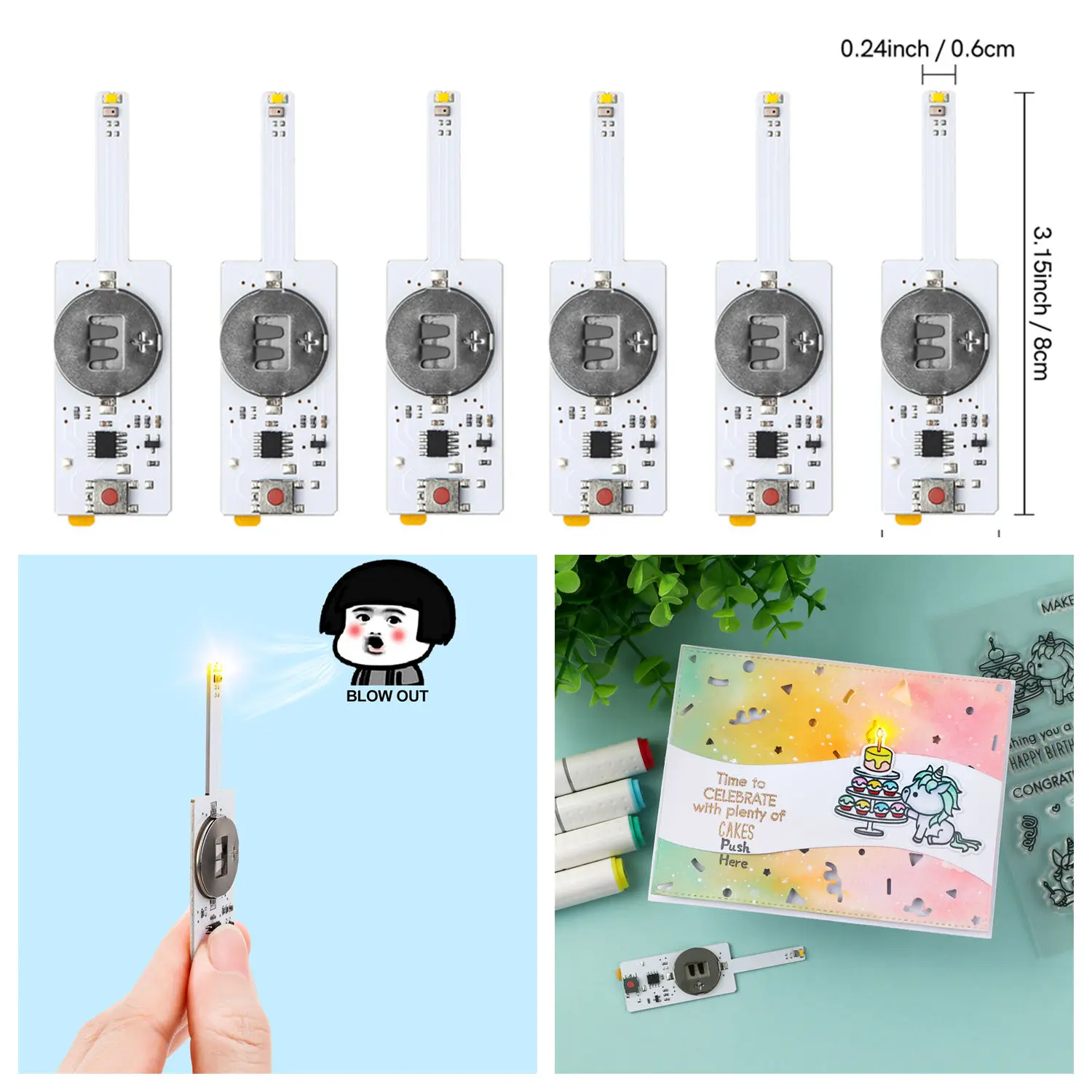 Blow-Out LED Candle Light for Light-Up Birthday Card,Self-Adhesive Light-Up Units,Easy Lights for Making Light-Up Cards