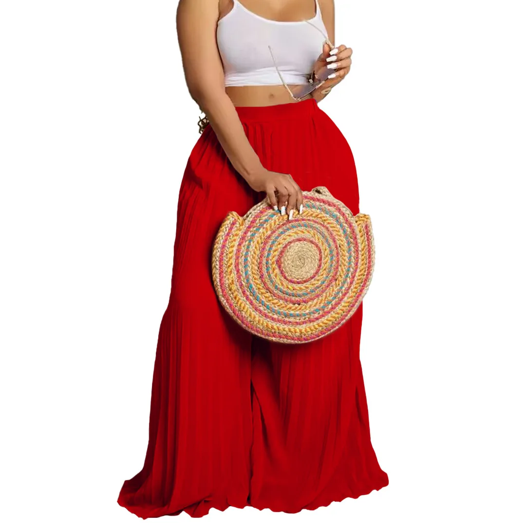 

African Clothes for Women Summer Elegant African Women Polyester White Black Red Blue Long Pleated Pants African Clothing