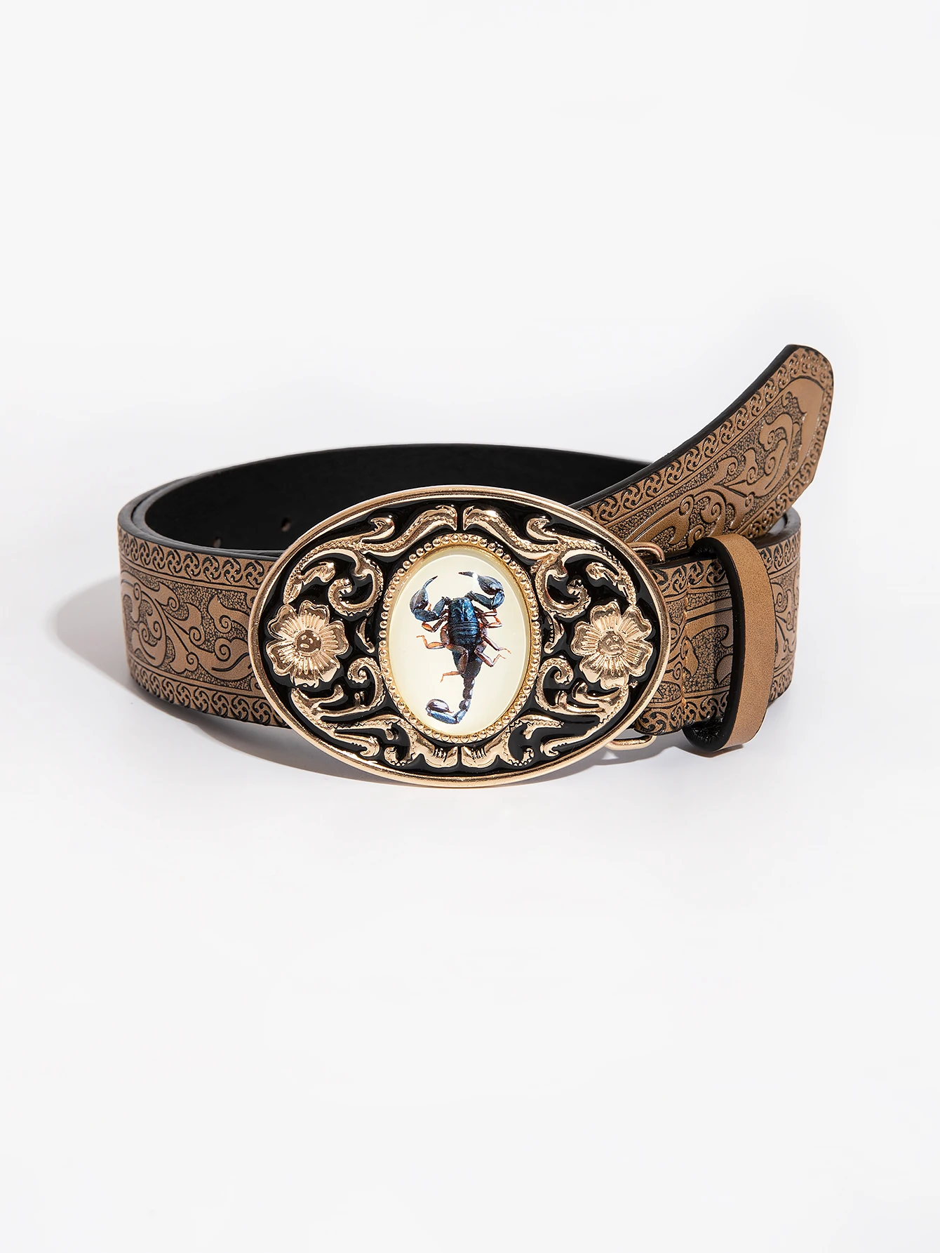 1 قطعة الرجال متعدد الألوان خمر منحوتة المحكمة العقرب مشبك التنين تنقش حزام الجينز حزام الزخرفية تنوعا #3