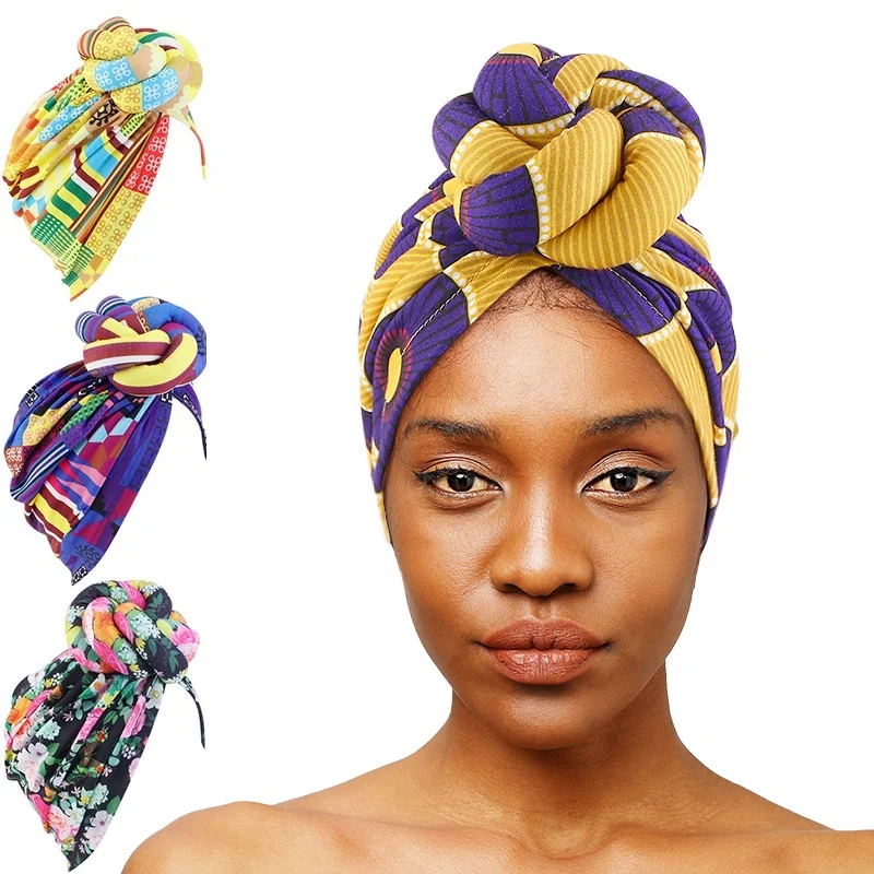 New Elegant Flower turban Pre-Made Knotted Head Wrap Wedding Party Headdress Ladies Bandana Chemo Cap African Hat Turbante Mujer