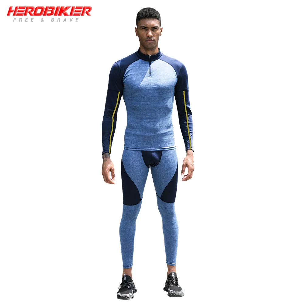 

HEROBIKER Men Underwear Suit Running Compression Sport Suits Clothes Moto Base Layer Tight Long Johns Shirts & Tops Bottom Sets