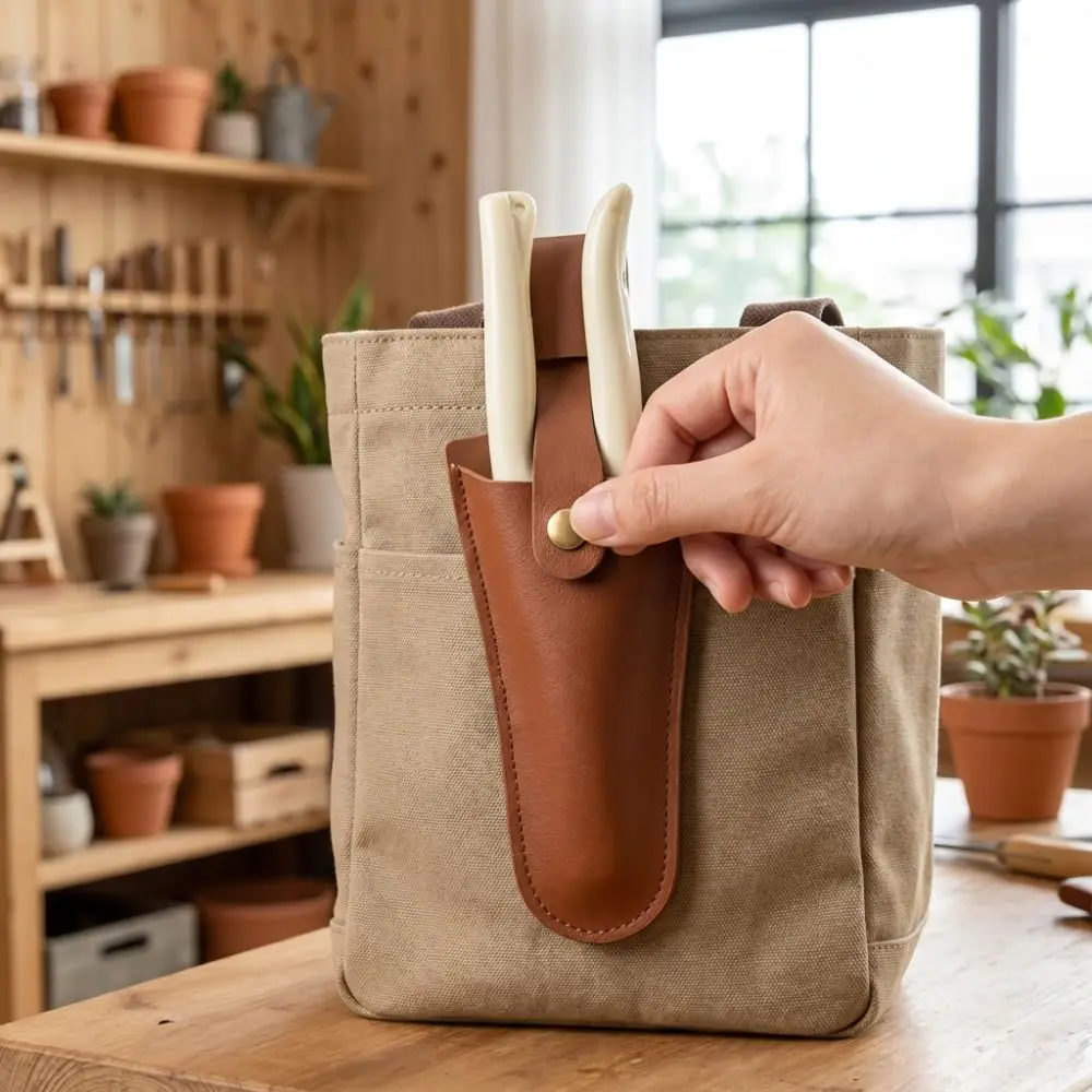 PU Leather Cutter Storage Bag Protective Cover Belt Loop Pruning Shears Pouch Button Buckle Portable Garden Shears Holder
