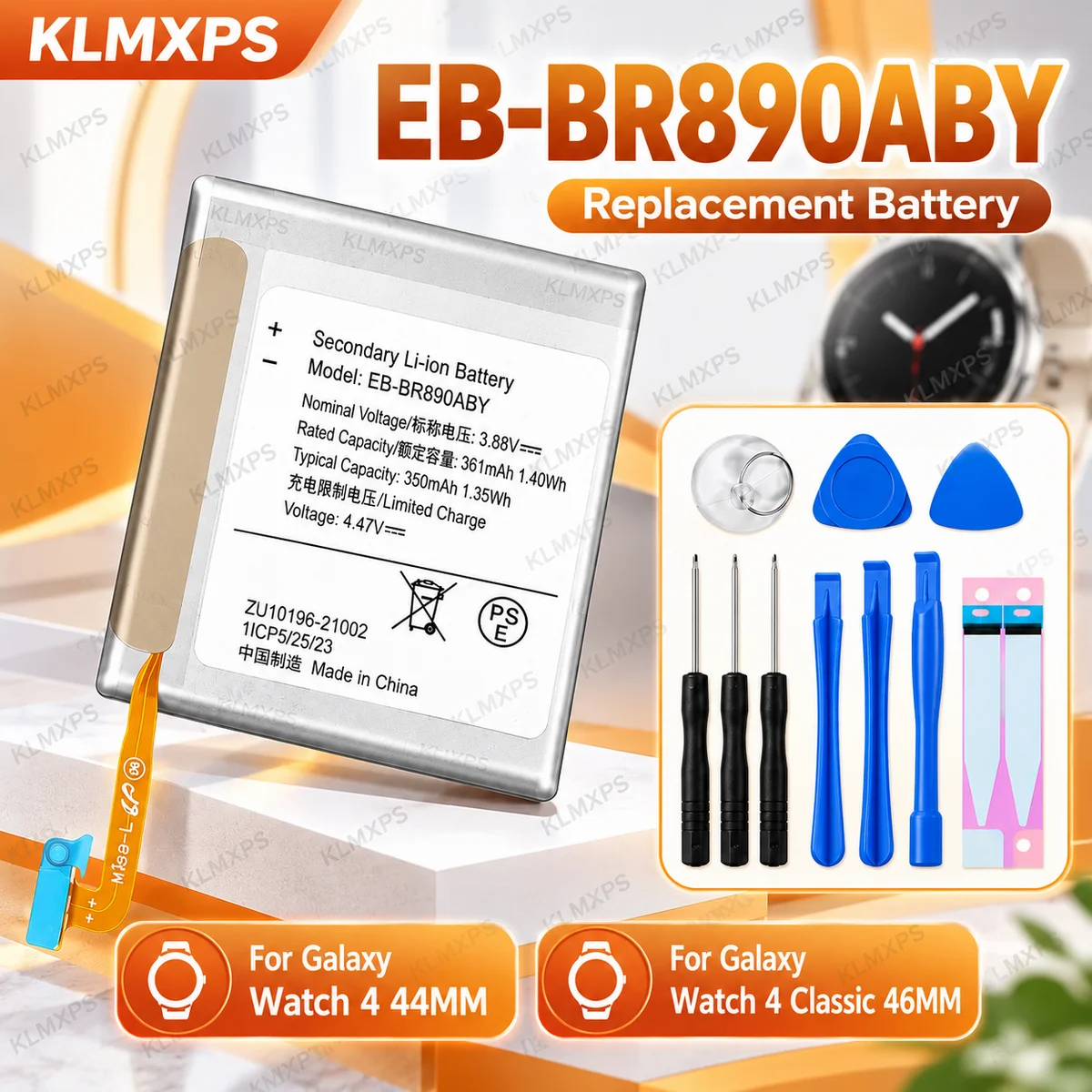 EB-BR890ABY 350mAh Replacement Battery with Repair Tool Kit for Samsung Galaxy Watch 4 44mm SM-R870 R875 Classic 46mm R890 R895