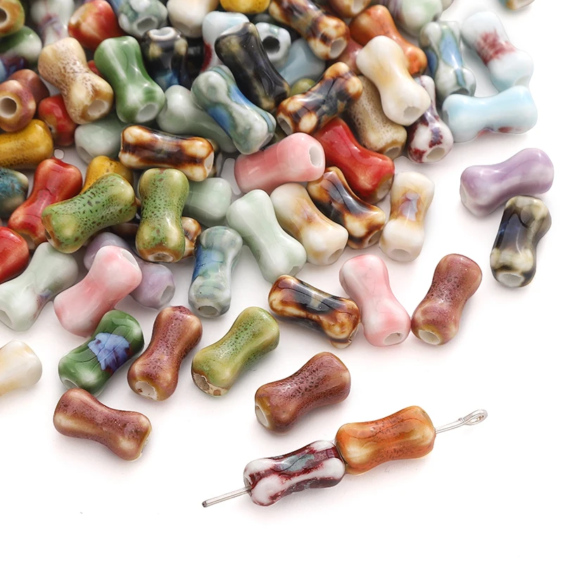 

2-10pcs Cute Colorful Small Bone Shape Ceramic Beads Loose Spacer Beads For Jewelry Making Handmade DIY Bracelet Supplies 6x12mm