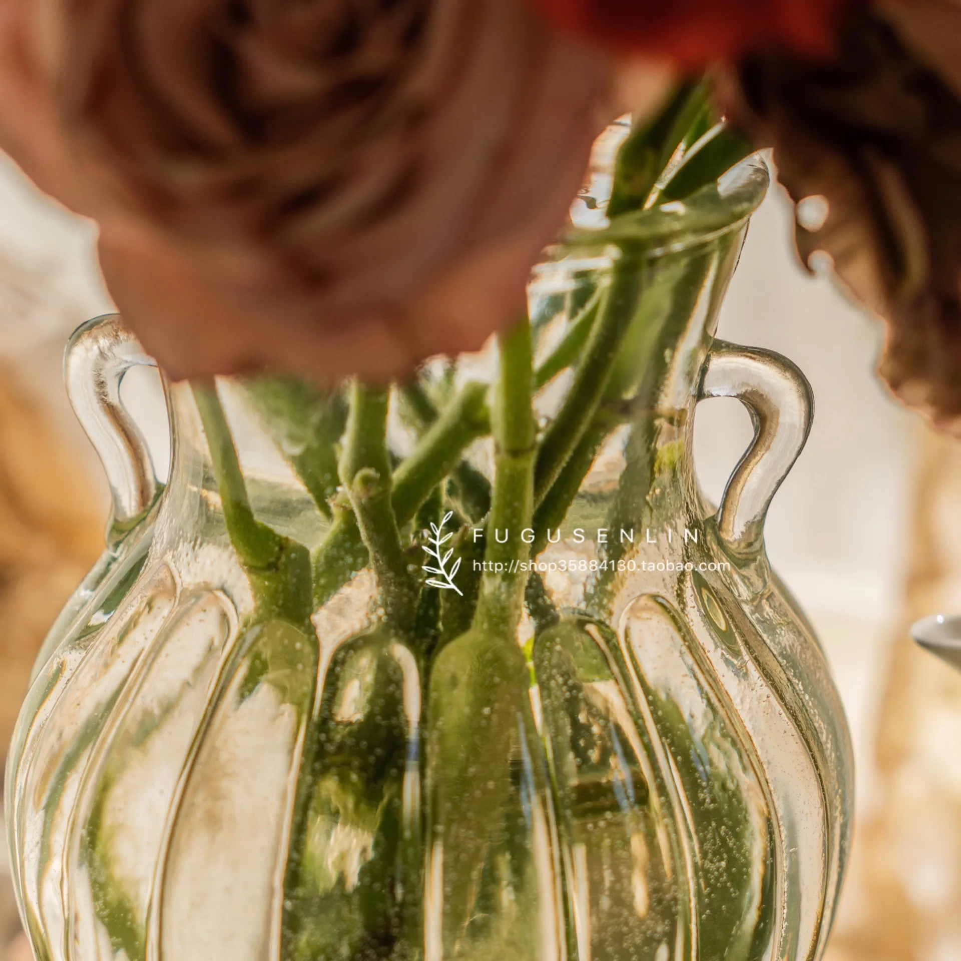 Retro French Double-Handled Pot Shape Transparent Glass Vase
