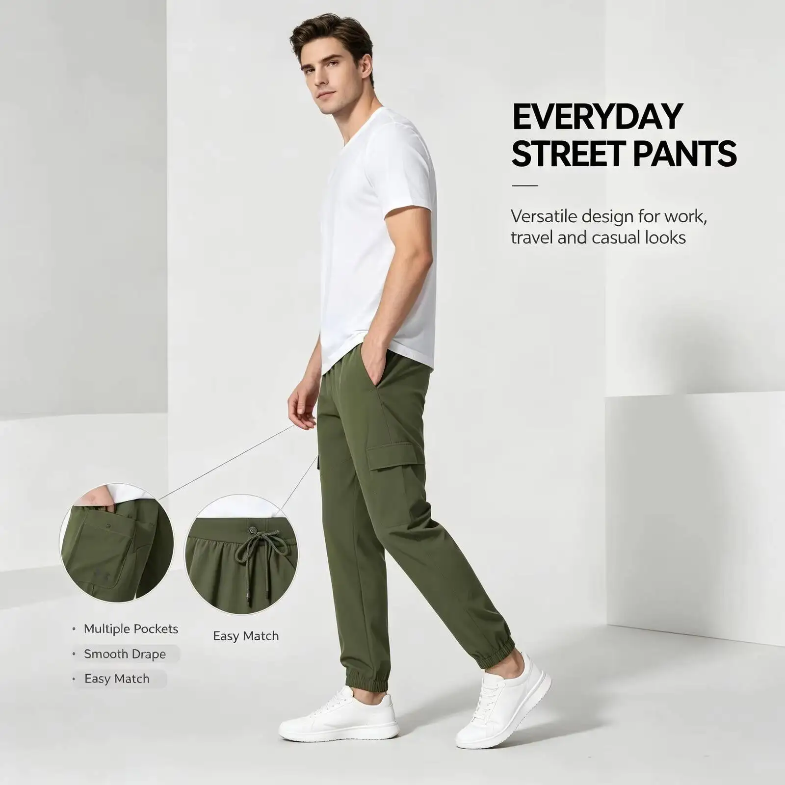 New Under Armour Men's Casual Utility Pants, Slim Tapered Fit Stretch Trousers, Solid Color Streetwear Pants with Pockets