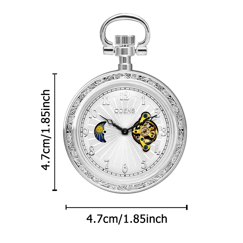 A sun, moon and stars mechanical watch with a beautiful pattern on the back cover Equipped with a thickened chain This mechanica