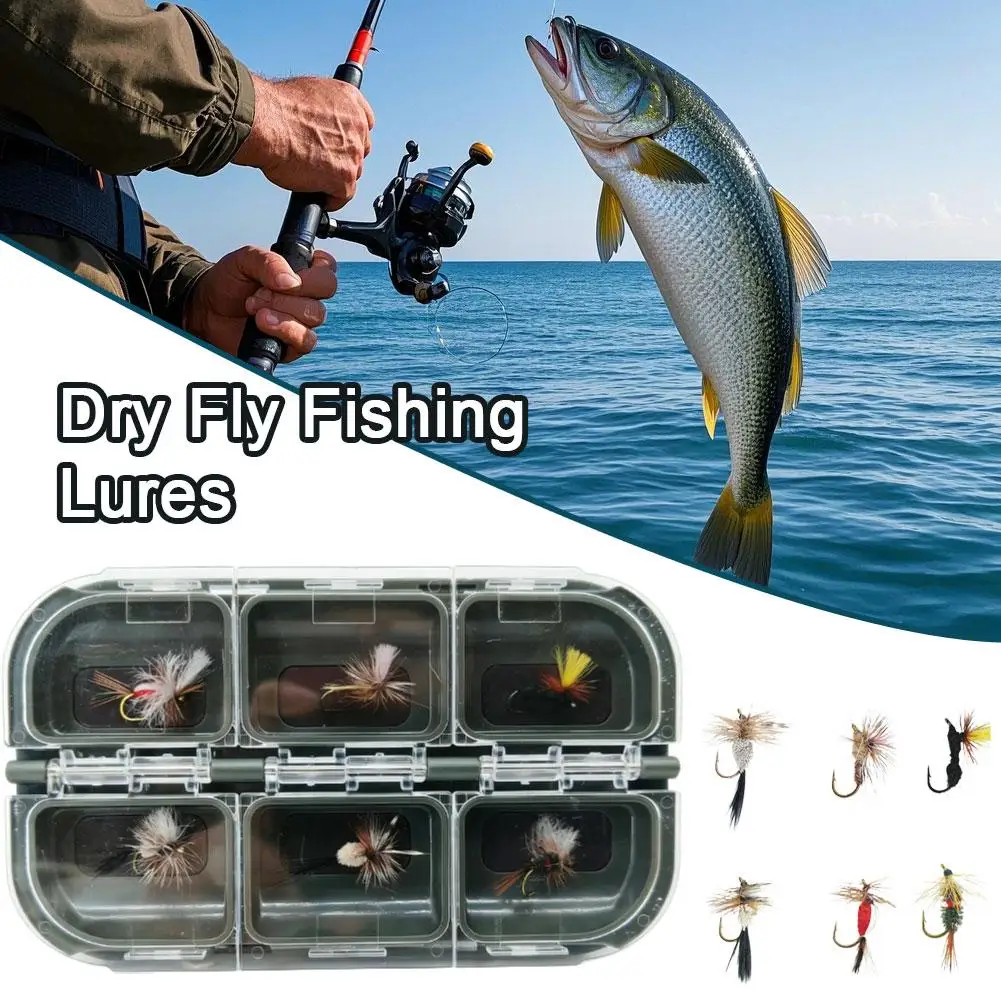 6PCS Dry Fly Fishing Lures (Assorted patterns with #14 hooks) With Storage Box Dry Fly Floating Trout Fishing Lures Bait
