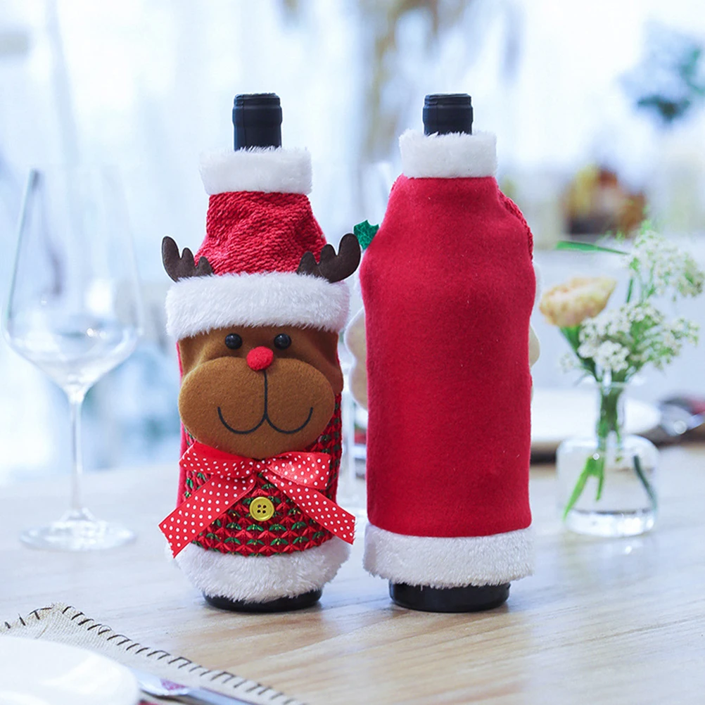 

3pcs Christmas Bottle Pouch Festive Holiday Decoration Wine Cover For Christmas Party Table Decorations Reusable Wine Bottle