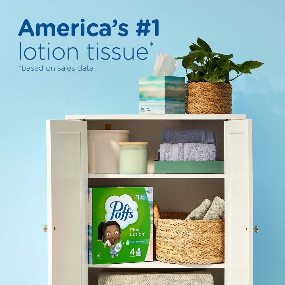 8 Boxes Plus Lotion Facial Tissue 124 Tissues Each 2-Ply Moisturizing Soft Gentle for Sensitive Skin