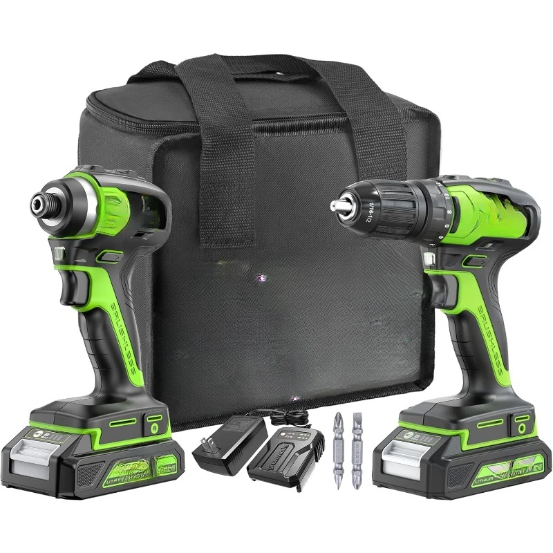 

24V Brushless Cordless Drill and Impact Driver,Power Tool Combo Kit Included 1/2”Drill