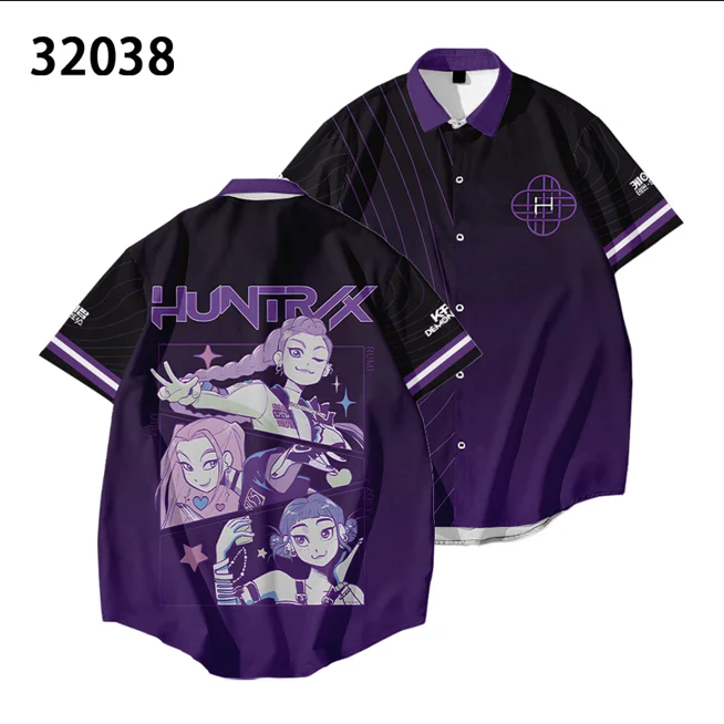 

KPop Demon Hunters HUNTR/X Baseball Jersey Shirts 3D Print Gift for Kpop Fan Button Up Shirt Short Sleeve Personalized Clothes