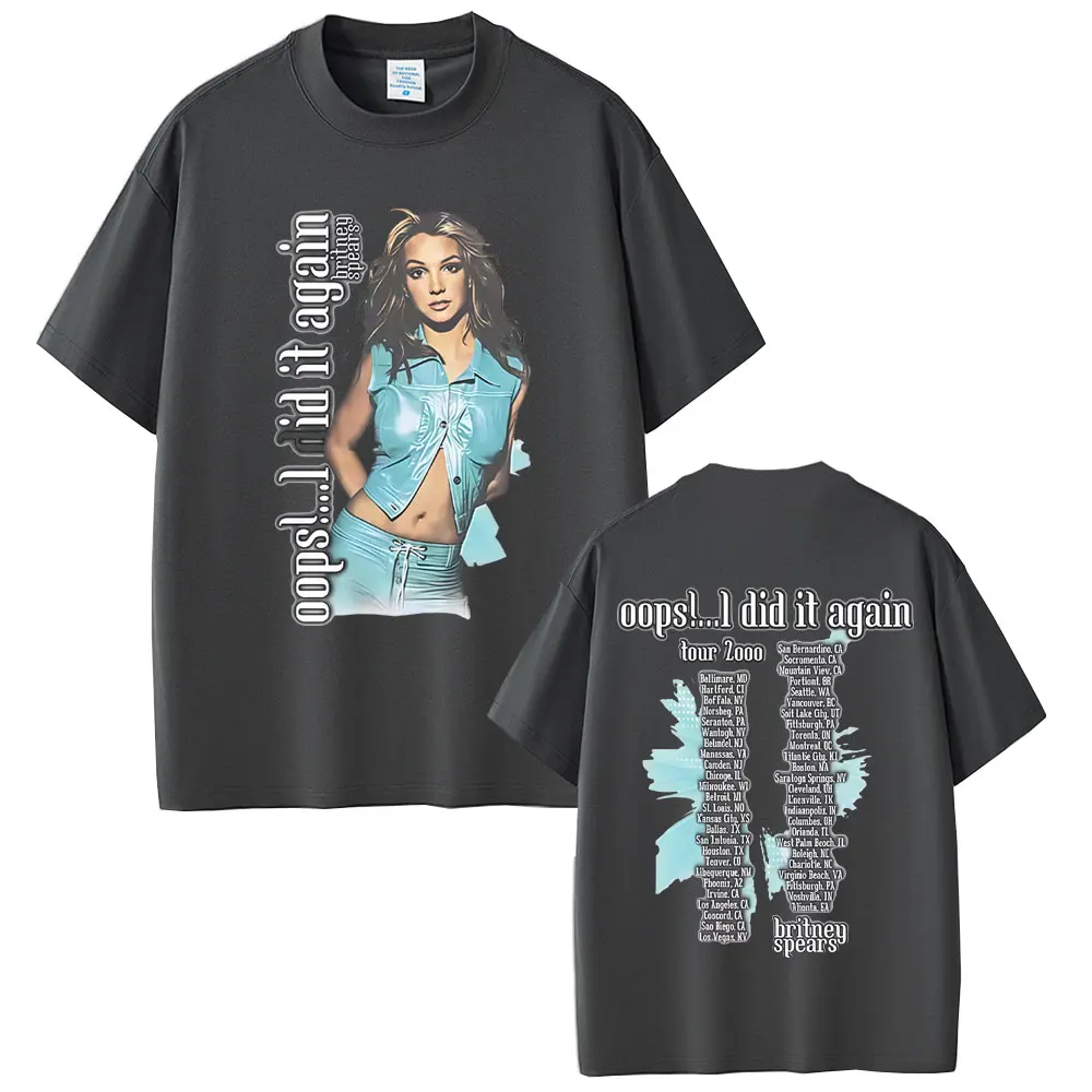 الرجال والنساء عادية ريترو قصيرة الأكمام تي شيرت للجنسين الشارع الشهير بريتني سبيرز عفوا فعلت ذلك مرة أخرى 2000 جولة تي شيرت #3