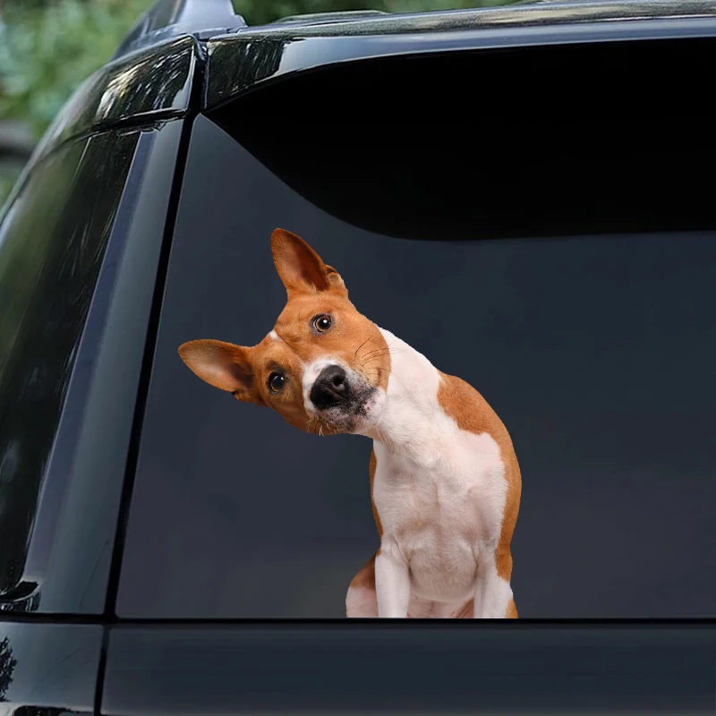 Funny Pet Basenji Dog with Crooked Head Car Sticker Body Trunk Skateboard Vinyl Decal Waterproof Vinyl Decal Car Accessories