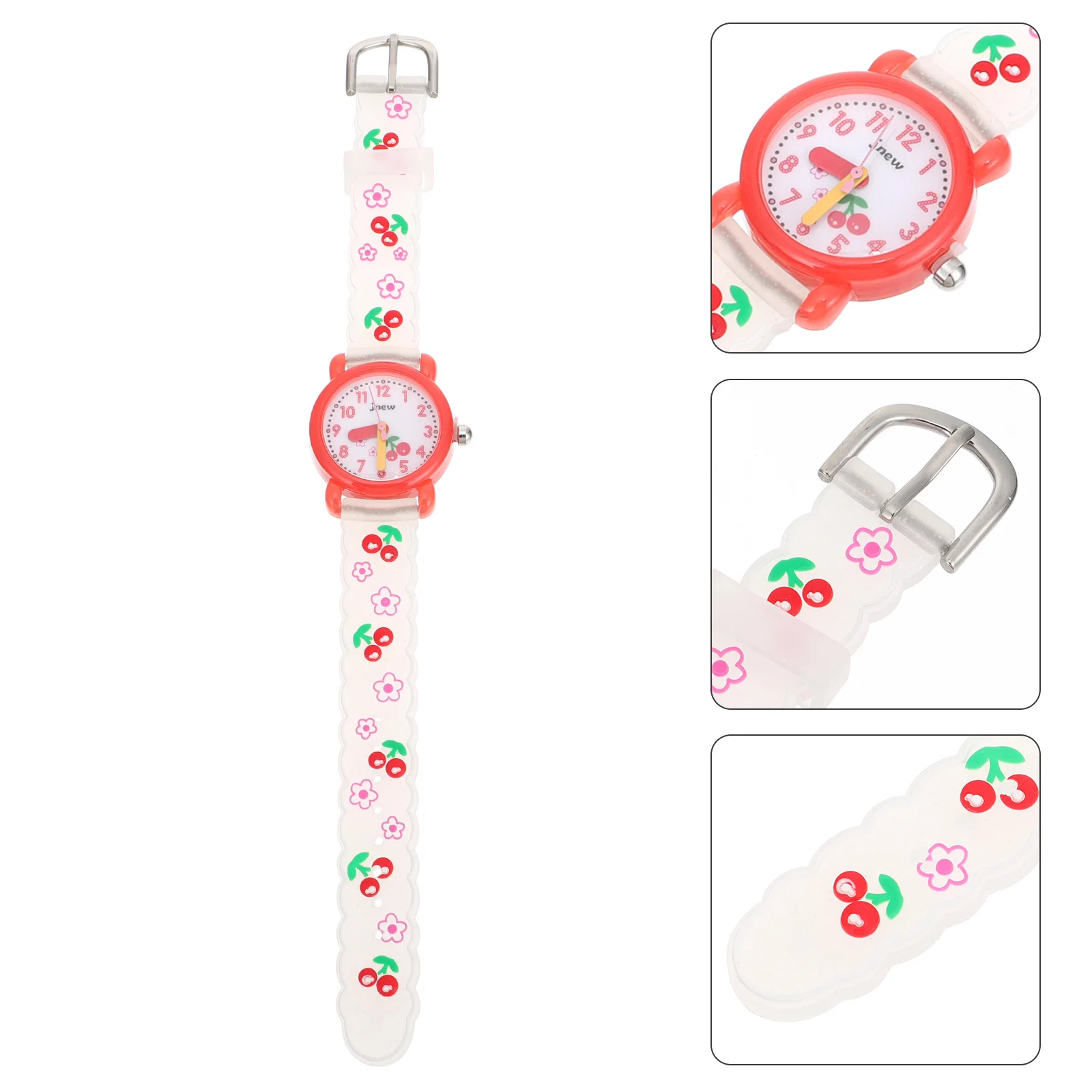 1pc Silicone Watch Cartoon Cherry Pattern Bright Color Adjustable Strap Gift For Christmas Birthday Easter Student