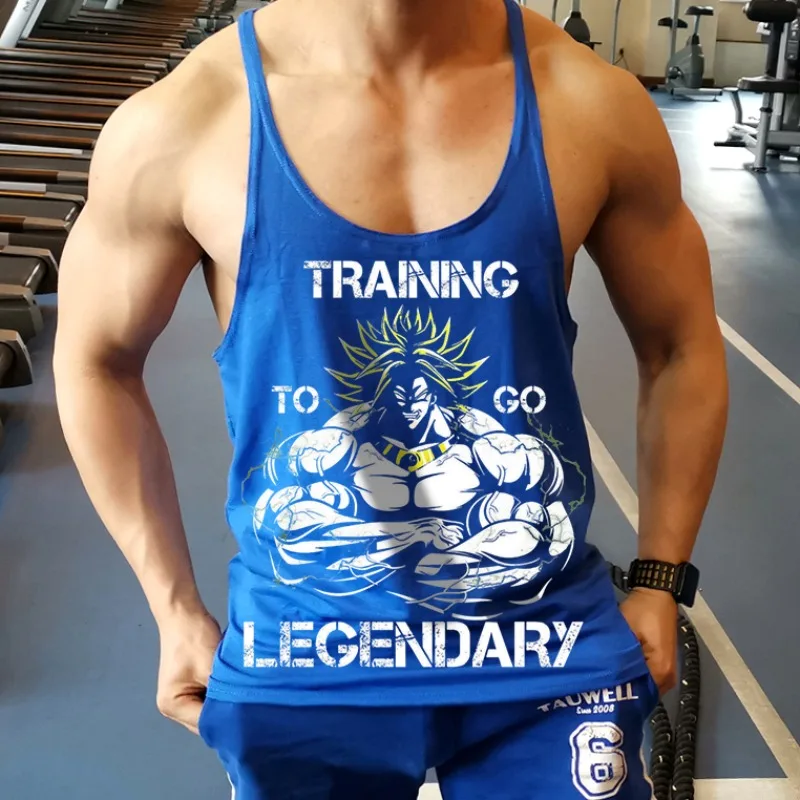 Kaus Tanpa Lengan Pria Fitness Gambar Karakter Anime Broli GYM Rompi Periferal Dragon Ball Sejuk Musim Panas Pakaian Trendi