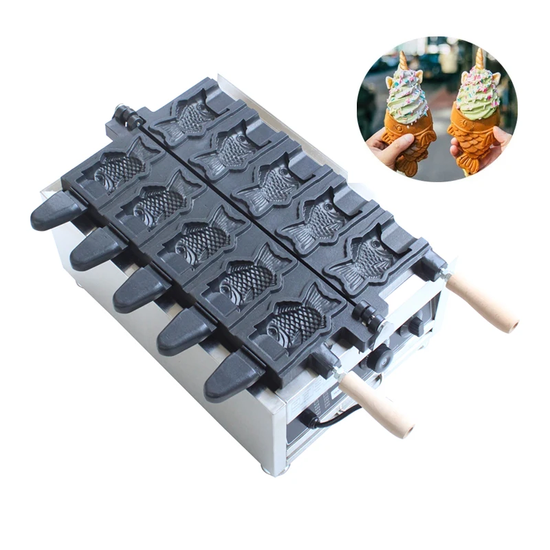 

Commercial electric 5 pcs open mouth taiyaki maker ice crem cone taiyaki machine waffle cone maker waffle cone iron plate oven