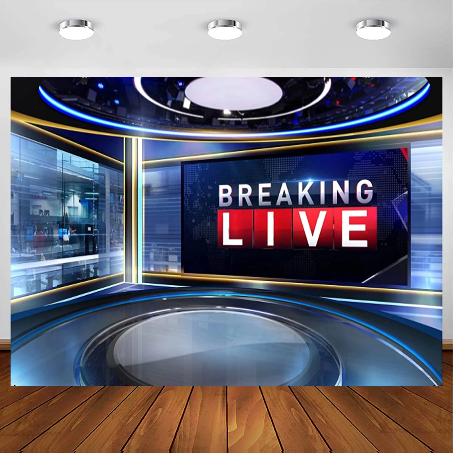 

News Broadcast Photography Backdrop TV Show Newscaster Studio Breaking Media Monitor Equipment Reporter Interview Background