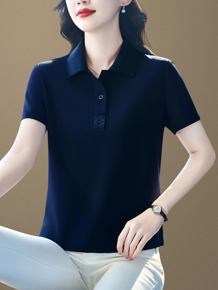 

Ice Silk ort Sve irt Women's Summer Cool Feeling Qui Dry Top Sweatirt Midlife Turn Collar Busin Casual