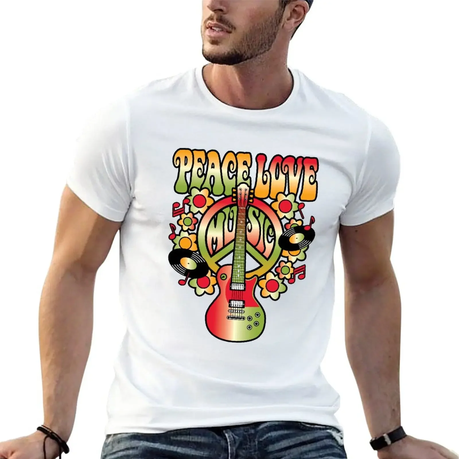 

Peace-Love-Music T-Shirt Aesthetic clothing kawaii clothes Short sleeve tee men