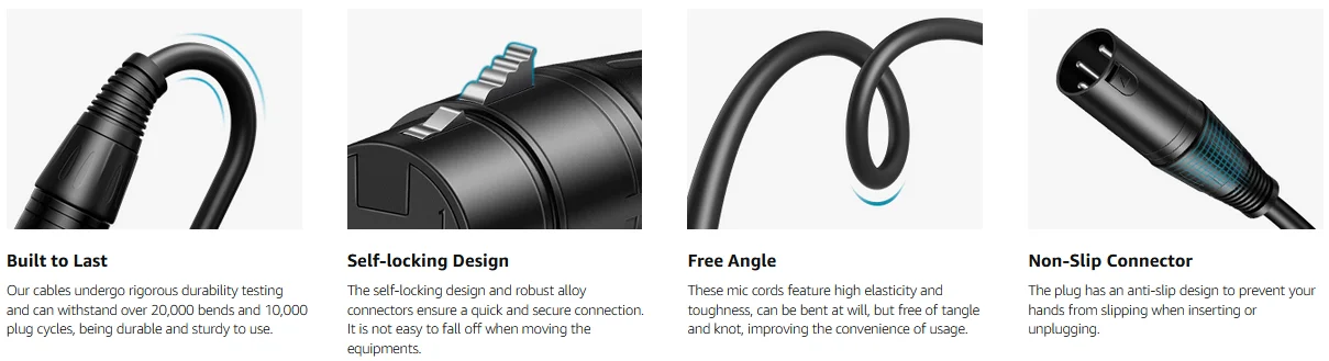 1–10 m XLR-Kabel, Stecker auf Buchse, 3-polig, symmetrisches XLR-Kabel, Bühnenaufzeichnung, Studio-Audio-Schnittstelle für Shure SM7B SC3 AM8 K688 Mikrofon – Detail 3