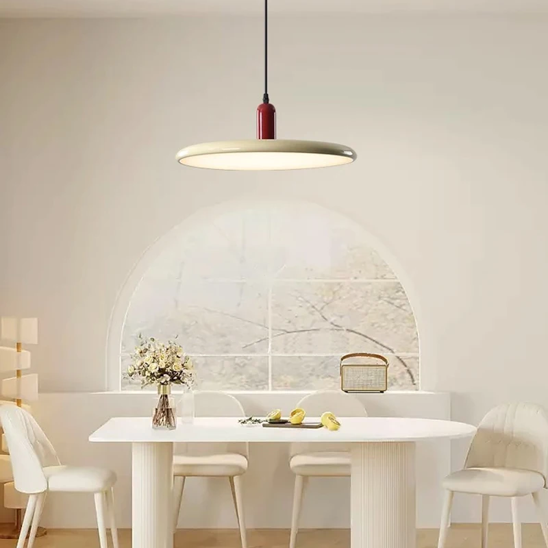 

AiPaiTe Modern Simple Cream Style Iron LED Pendant Light for Restaurant Bedroom Bar Flying Saucer Chandelier