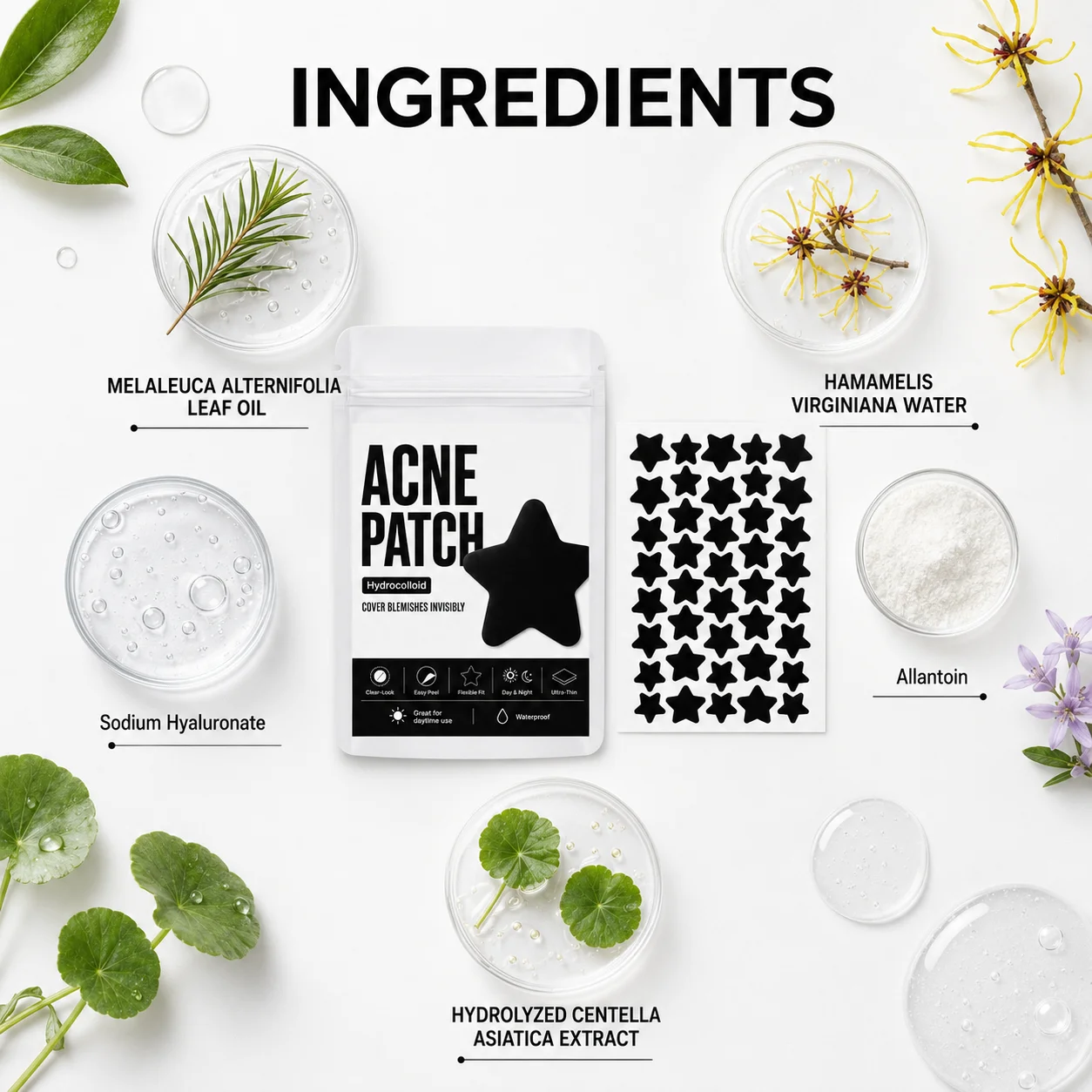 400pcs Black Star-Shaped Hydrocolloid Pimple Patches, Clear-Look, Flexible Fit, Ultra-Thin for Day & Night Wear