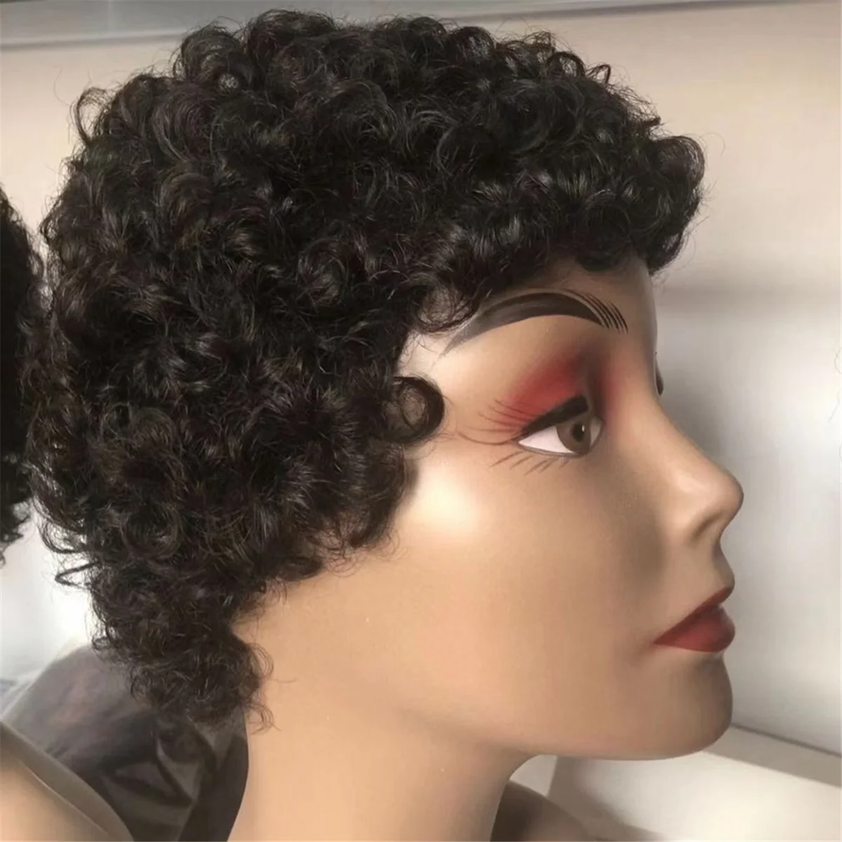 Cheap Cut Short Curly Wig for Women Brazilian Hiar Wig Curl Short Human Wig, Red