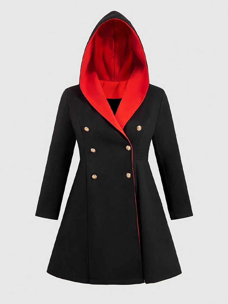 حجم كبير معطف الصوف الصلبة الأنيق ملابس خارجية الخريف الشتاء لونين الذهب الدافئ مزدوجة الصدر الملابس النسائية ضئيلة ألف خط تنحنح