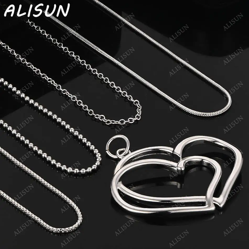 

ALISUN 40-75cm 925 Sterling Silver Double Heart Pendant Necklace Chain For Woman Man Wedding Fashion Jewelry Christmas Gifts