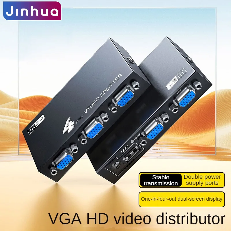 Distribuidor de Video VGA Multifuncional 1 Entrada 4 Salidas, Divisor de Video 1080P para 4 Monitores, Proyectores, Televisores, Última Tecnología
