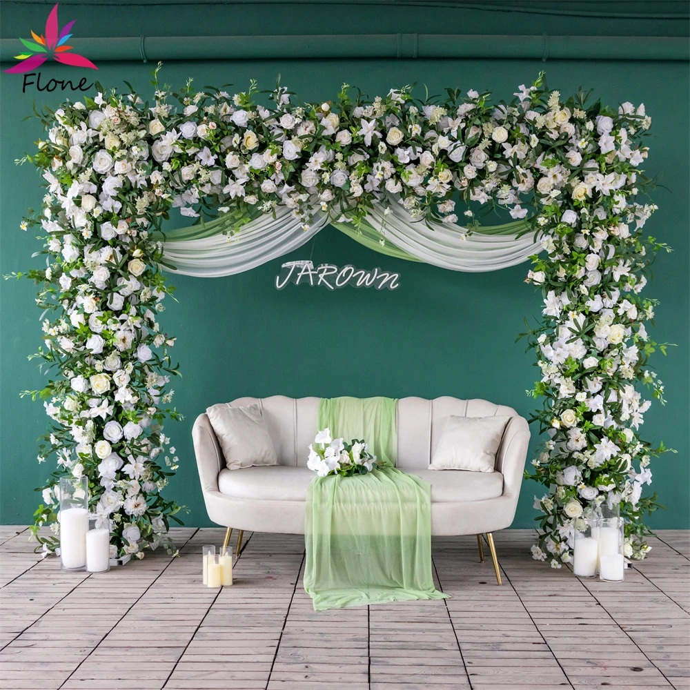 

6.6ft Artificial White Rose Green Leaf Silk Floral Arrangement for Wedding Decoration Kunstblumen Fleur Artificielle Mariage