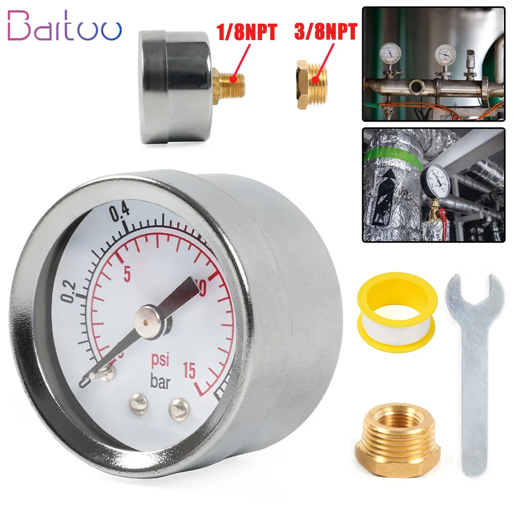 

New 0-15PSI Fuel Pressure Gauge 1/8NPT 3/8NPT Connector Double Scale Oil Pressure Gauge For Fuel Injections Systems CAP026