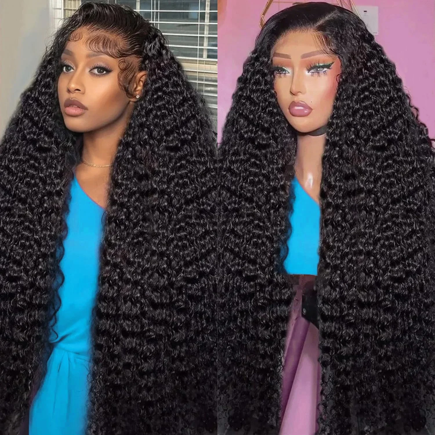 

Deep Wave Lace Front Wigs Human Hair 200% Density Deep Wave Frontal Wigs HD Lace Deep Curly Wigs for Black Women Pre Plucked