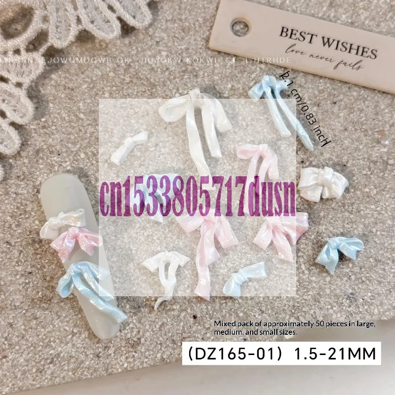 {HBA17} 50Pcs 3D Satin Ribbon Bow Nail Charms Colorful Bowknot Nail Art Decoration Rhinestone DIY Manicure Tools