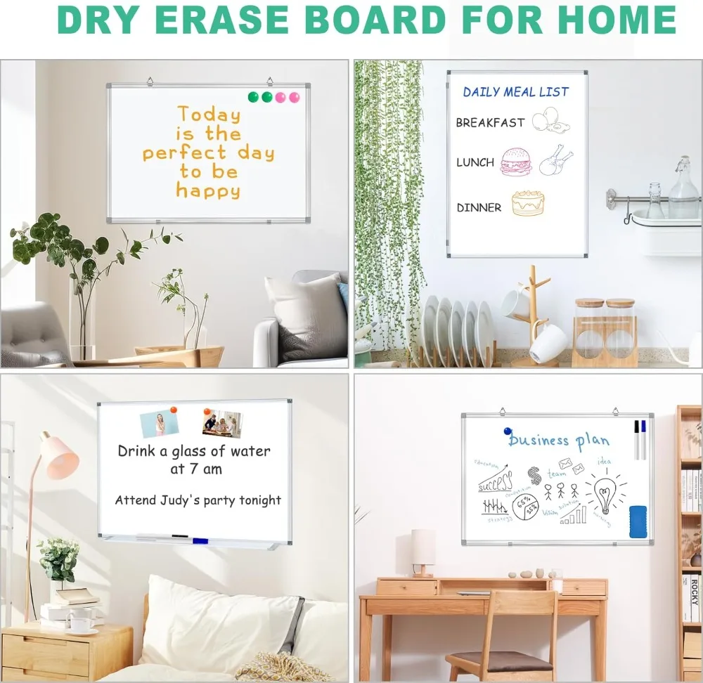 سبورة بيضاء كبيرة بمسح جاف مغناطيسي مقاس 3 × 2 بوصة مع إطار من الألومنيوم وصينية أقلام وعلامات ومغناطيس للمكتب والمنزل والمدرسة #4