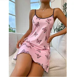 Women Pajamas Nightgowns Nightdress Slip Skirt S M L Butterfly Printing Comfortable Ventilate Casual Fashion Summer