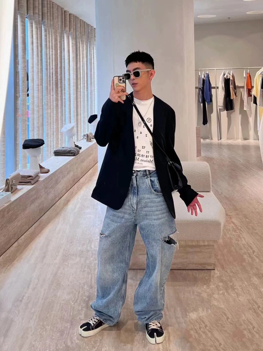 

Sun72bian Thin Woolen Casual Suit Jaet Collarl Men's Faion Urban Multi-Season Long Sve Mid-Length Single Button