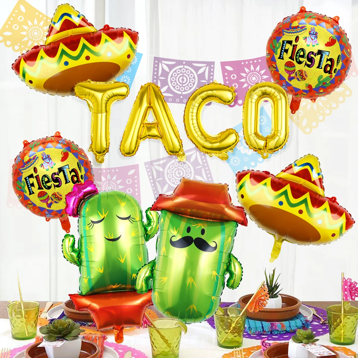 TACO Mexican Party Balloons, Cactus, Taco Hat Balloons, Suitable for Mexican Fiesta Carnival Party, TACO Birthday Party