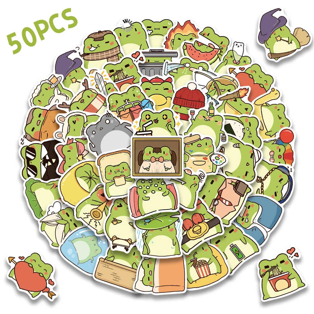 

50PCS Cartoon Transformative Little Frog Sticker Cute Frog Graffiti Decal Phone Laptop Decor Korean Stationery Supplies Stickers