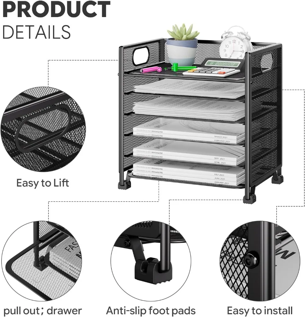 6-Tier Metal Mesh Letter Tray Organizer, Large Capacity, Non-Slip, Tool-Free Assembly, Black for Office - view 6