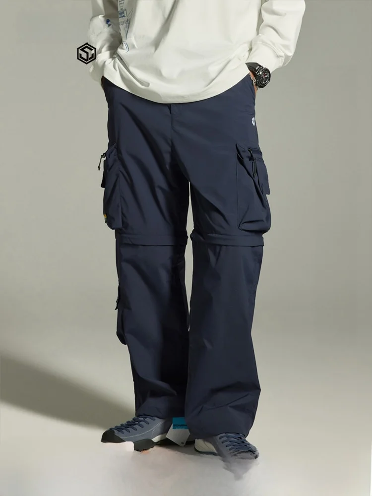 GuukaTech Men's Sporty Casual Pants Summer Detachable Multi-Pocket Hiking Trousers Loose Fit Cargo Pants Breathable Polyester