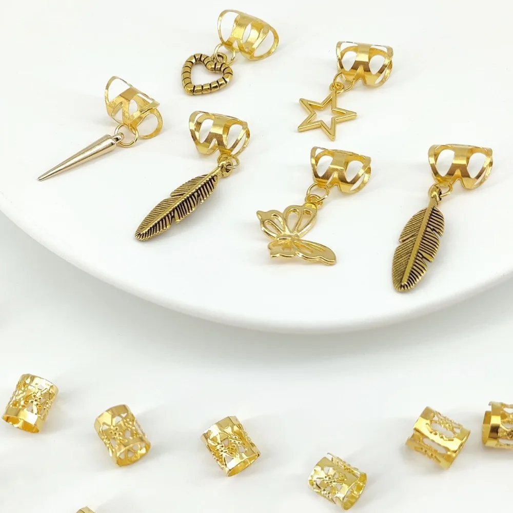 26pcs Butterfly Hollow Out Hair Ring Dread Locks Hair Braiding Dreadlocks Beads Metal Cuff Clips Adjustable Hair Braid Tubes