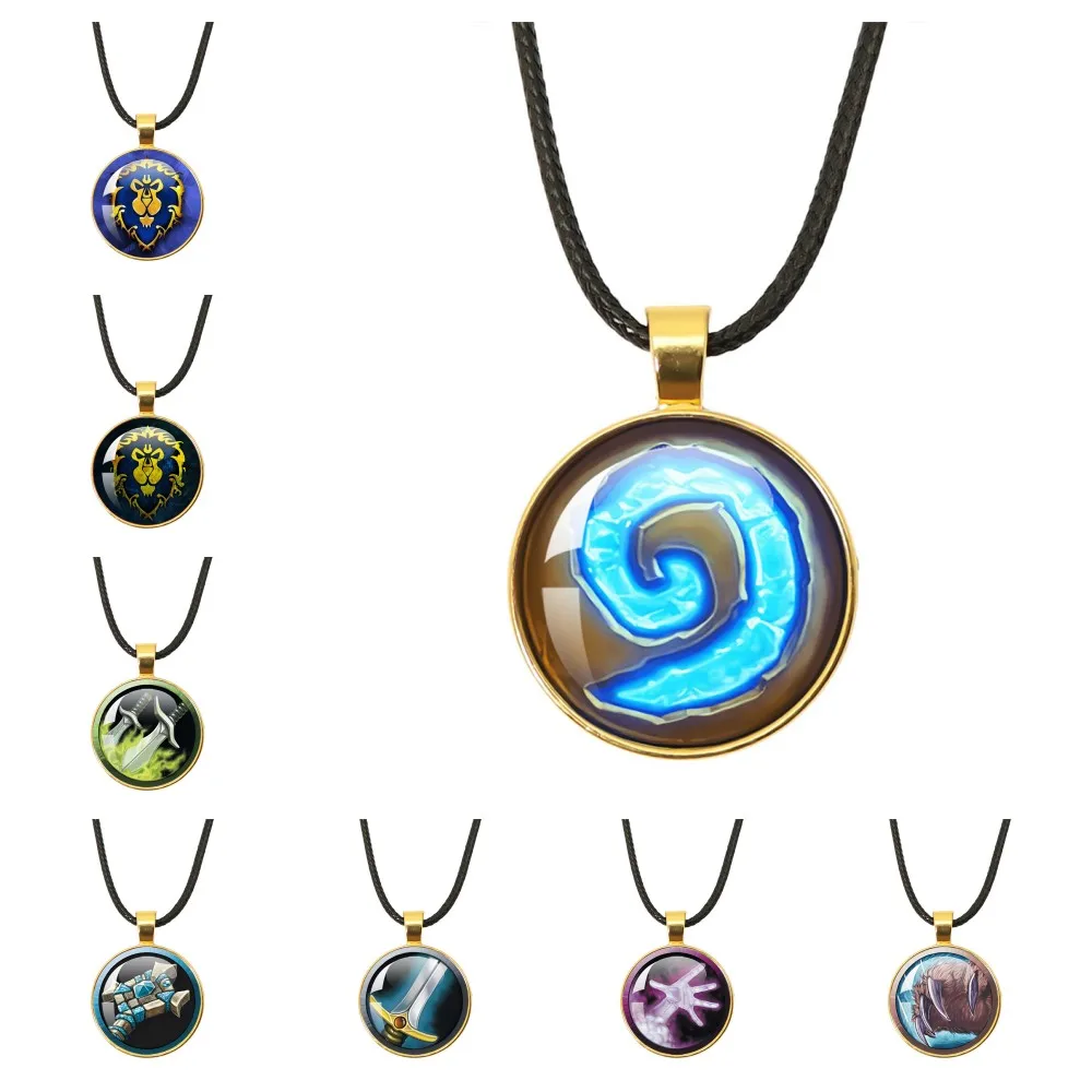 Game World Of Warcraft Hearthstone WOW Leather Rope Golden Necklace Glass Pendant For Women Men Necklace Jewelry