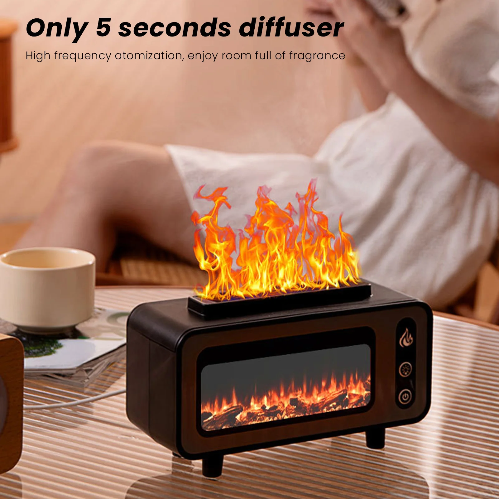 Vintage Flame Design USB Essential Oil Diffuser 200ml Black for Home Spa Yoga Aromatherapy Humidifier