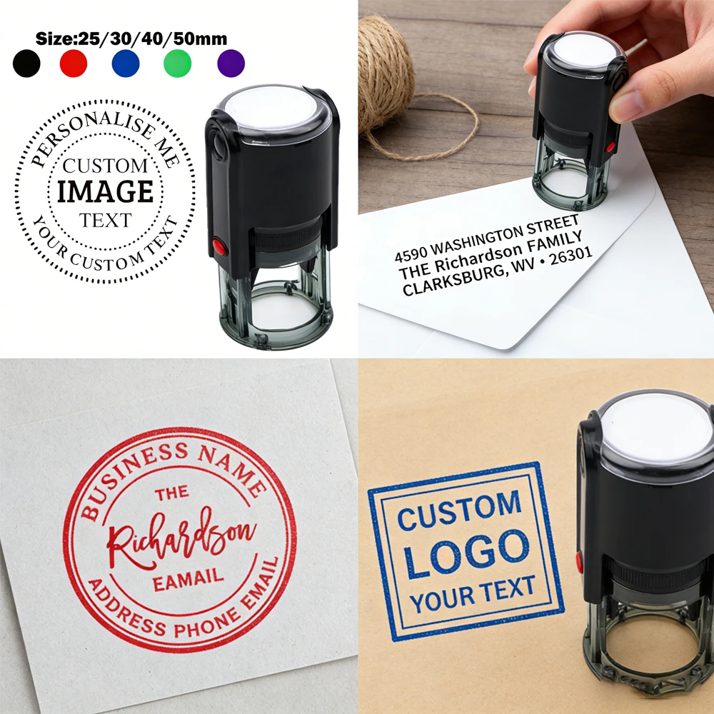 25/30/40/50mm Logo Personalisierter Selbstfärbender Stempel Druckstempel Angepasste Visitenkarten Hochzeitseinladungen